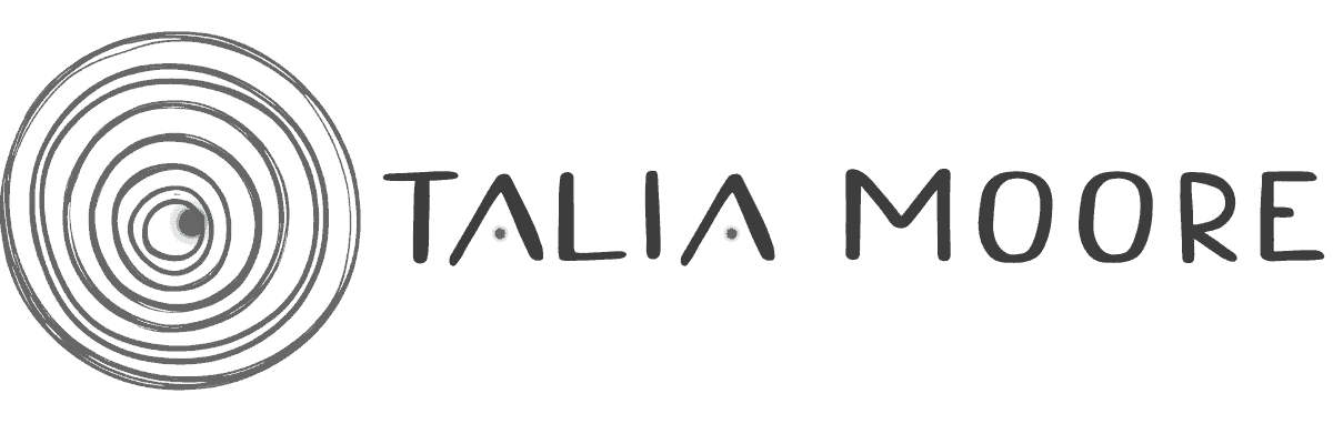 TALIA MOORE Logo with grey spiral and block letters