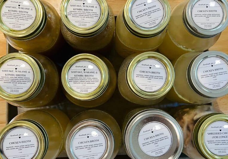 Bone Broth bottles for postpartum meal delivery